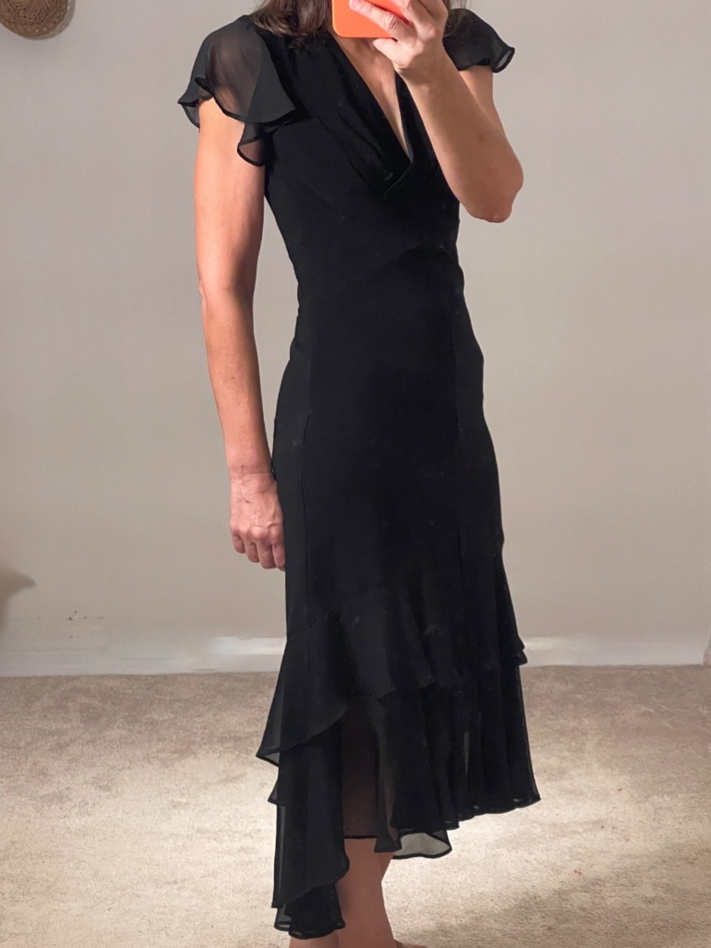 Tommy Hilfiger stretch jersey black chiffon trim midi dress women 2